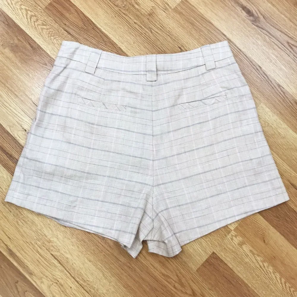 RAILS Ilena‎ Linen Trouser Shorts High Waist Sand Check Cream Plaid Size 12 New